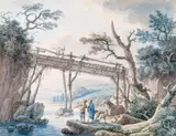 Anglers by a rustic bridge over a river Signed and inscribed Watercolour 31.75 x 41cm by Pierre Joseph Wallaert, Watercolour, offered Dec 2015