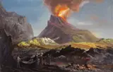 The crater of Mount Vesuvius at sunset Signed, titled and dated Aug by Di Angelis, watercolor, sold Dec 2015