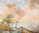 After Philips Wouwerman Figures resting in a by Tethart Philipp Christian Haag, 1787, Watercolour, offered Dec 2015