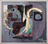 and fabric on canvas abstract by Jay Hannah, oil, sold Jun 2019