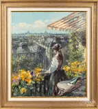 of a woman on a balcony by Hans Becker, oil on canvas, offered Jun 2019