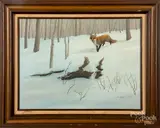 winter landscape with a fox by Beth Parcell, oil on board, sold Jun 2019