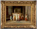 of a wedding party by José María Jardines, oil on canvas, sold Jun 2019