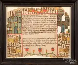 fraktur birth certificate for Magdalena Muller by Christian Mertel, ink and watercolor, sold Jun 2019