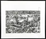 titled Gulliver's Packard by Bruce McCombs, etching, sold May 2019