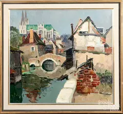 titled Cathedral at Chartres by Maurice Martin, oil on canvas, sold May 2019