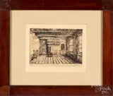 titled Room in the De Witt House at Tappan N.J. by William H. Wallace, etching, sold May 2019