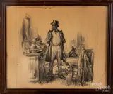 illustration interior with two African American men by Joseph Gould, pencil, sold May 2019