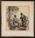 illustration interior with two African American men by Joseph Gould, pencil, sold May 2019