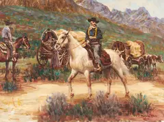 Pioneers by Wendell Hall, oil on canvas (unstretched), sold Jan 2022
