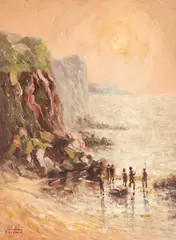 Fishermen by the Sea by Laszlo Ritter, oil on canvas (unstretched), sold Jan 2022
