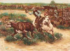 Rancher by Wendell Hall, oil on canvas (unstretched), sold Jan 2022