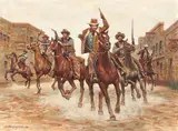 Posse by Wendell Hall, 1981, oil on canvas (unstretched), sold Jan 2022