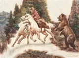 Grizzly Attack by Wendell Hall, 1981, oil on canvas (unstretched), sold Jan 2022