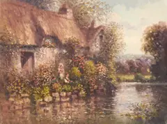 River House by Laszlo Ritter, oil on canvas (unstretched), sold Jan 2022