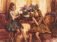 Two Young Girls by Wendell Hall, oil on canvas (unstretched), sold Jan 2022