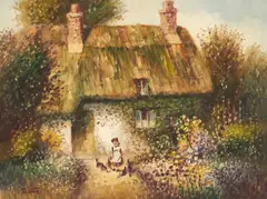 Cottage Garden by Laszlo Ritter, oil on canvas (unstretched), sold Jan 2022