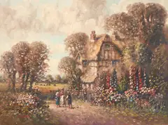 Thatch House by Laszlo Ritter, oil on canvas (unstretched), sold Jan 2022