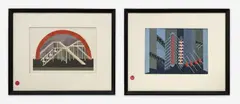 Two Stage Design Studies by Alexandra Exter, pochoir on paper, sold Feb 2022