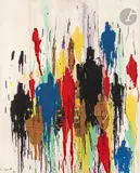 Foule by Bernard Quentin, 1960, Huile et collage sur toile, sold Sep 2023