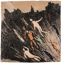 Apocalypse by Bernard Quentin, 1960, Technique mixte et collage sur carton, sold Sep 2023
