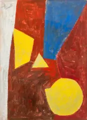 Composition by Serge Poliakoff, 1954, Gouache sur papier contrecollée sur toile, sold Sep 2023