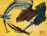 Composition fond jaune by Gérard Ernest Schneider, 1979, Acrylique et pastel sur papier, sold Sep 2023