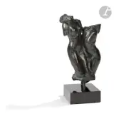 Assemblage : Femme damnée, bras coupé et sans tête (dite aussi La Prière) et Nu féminin agenouillé, le modèle créé vers [1910] by Auguste Rodin, Épreuve en bronze patiné noir nuancé de vert antique, sold Sep 2023