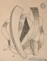 Composition - Étude de fleur by Fernand Léger, vers 1939, Encre de Chine et crayon (dessin double face), sold Sep 2023