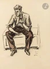Le Travailleur by Jean Hélion, 1951, Aquarelle et fusain, sold Sep 2023