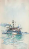 Bateaux dans la rade by Gilbert Galland, Aquarelle, sold Feb 2013