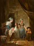 La toilette des enfants by Jacques Gamelin, 1790, Panneau, sold Oct 2020