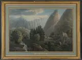 Vue d'une partie du sommet du Mont Olympe en Bithierri prise dans la seconde région sur le chemin de Brousse by Louis-François Cassas, Aquarelle sur traits gravés, sold Sep 2020