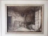 La grange by Eugène Isabey, Plume et lavis de bistre, sold Sep 2020