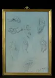 Étude de mains by A.Christian, Crayon sur papier bleu, sold Sep 2020