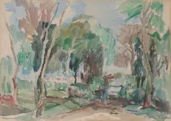 Chemin dans la forêt by Henri Epstein, Mine de plomb et aquarelle sur papier, sold Mar 2021