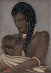 Maternité, circa 1935 by Gaston Suisse, Panneau gravé, laqué et doré, sold Mar 2021