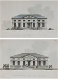 Deux projets pour une Maison de villégiature néoclassique by Giacomo Quarenghi, Plume, encre noire, lavis de gris et aquarelle, sold Feb 2021