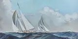 nommé P.O.M en 1918 Deux yachts en régate by Léon Haffner, Gouache au pochoir, sold Apr 2024