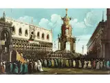 Das Giovedi-grasso Fest vor dem Dogenpalast by Giacomo Guardi, oil on canvas, sold Sep 2025