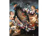 Cherubine Tragen das Bild mit Maria und dem Jesuskind by Daniel Seghers und, oil on canvas, sold Sep 2024