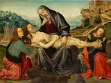 Beweinung Christi mit dem Evangelisten Johannes und Maria Magdalena by Raffaellino de’Carli, genannt „Raffaellino del Garbo“, ca. 1479 Barberino Val d'Elsa - ca. 1524 Florenz, oil on panel, offered Apr 2016