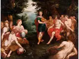 Der Wettstreit Zwischen Apollo und pan by Jacob de Backer, oil on panel, offered Sep 2024