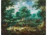 Adam und eva im Paradies by Jacob Bouttats, oil on copper, offered Dec 2023