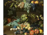 Grosses Stillleben mit Kürbissen Gerahmt von Früchten by Hieronymus Galle d. Ä., oil on canvas, sold Mar 2024