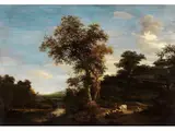 Landschaft mit Zentraler Baumgruppe, Wasserlauf und Weidevieh by Jakob Salomonsz. van Ruysdael, oil on panel, sold Mar 2024