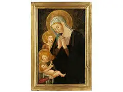 Madonna mit dem Kind und Zwei Engeln by Pseudo Pier Francesco Fiorentino, tempera, sold Mar 2017