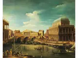 Venezianisches Capriccio mit Bauwerken des Andrea Palladio by Giovanni Migliara, oil on canvas, sold Sep 2024