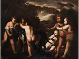 Sechs Kinder Spielen mit Einem Alano und Einem Stieglitz by Massimo Stanzione, oil on canvas, offered Mar 2024