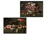 Paar Stillleben mit Blumen, Früchten und Vögeln by Giovanni Quinsa, oil on canvas, sold Sep 2019